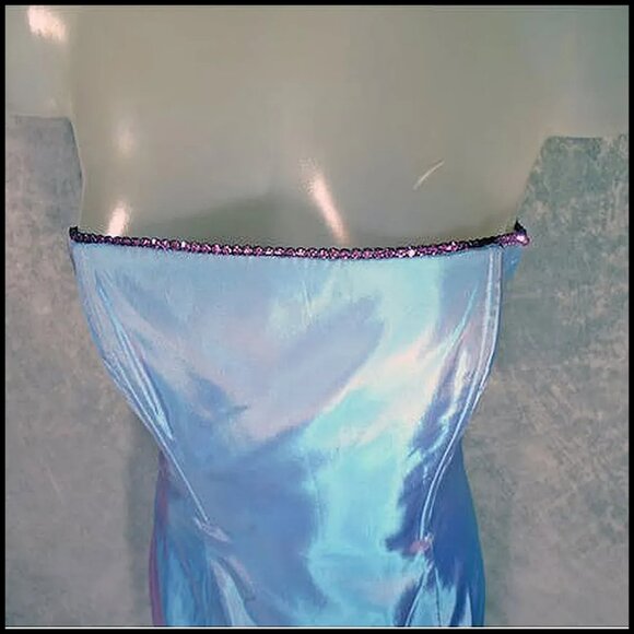 Vintage Gunne Sax Strapless Formal Gown Aqua to Lavender with Rhinestones VFG - Picture 3 of 10